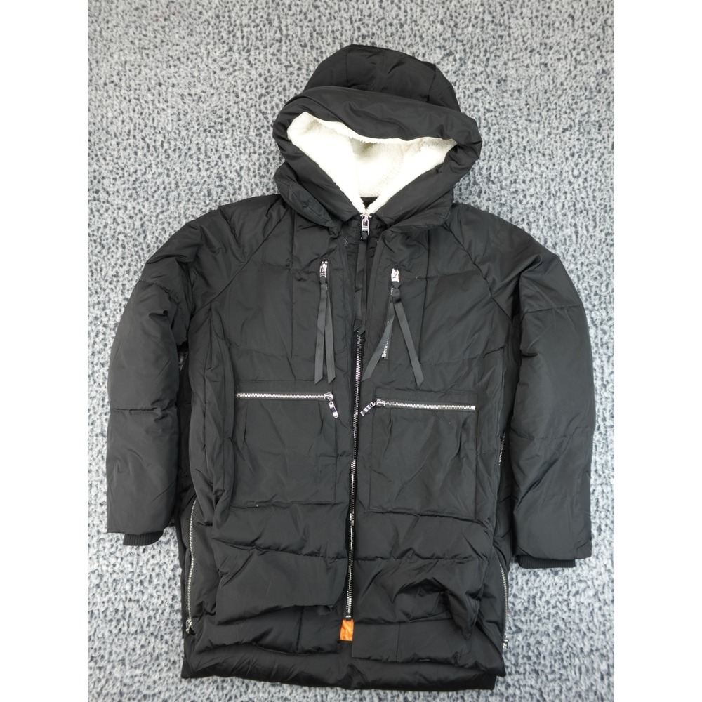 Orolay Thickened Down Jacket Women Med Black Puffer Parka Sherpa Hood Side Zip